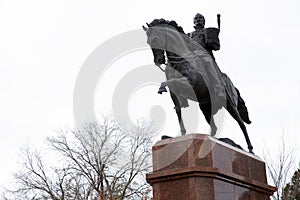 Monument to Platov cossack ataman in Novocherkassk, Russia on cloudy day