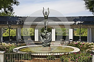 Monument to Ramon Gomez de la Serna in Vistillas Garden in Madrid. Spain