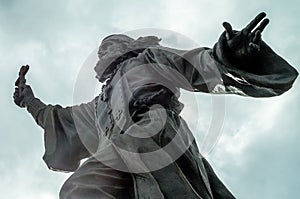 The monument to the regimental priest in the city of Maloyaroslavets of the Kaluga region in Russia.