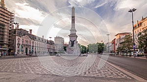 Monument to the Restorers timelapse hyperlapse at Restauradores Square Lisbon, Portugal