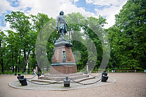 Monument to Russian emperor Peter the Great in Kronstadt