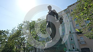 Monument to russian poet Sergei Yesenin on Tverskoy Boulevard in Moscow in the summer. Shooting in motion