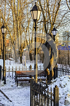 Monument to Russian poet and writer Andrey Bely in Kuchino, Moscow region