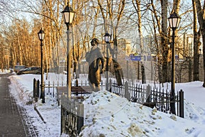 Monument to Russian poet and writer Andrey Bely in Kuchino, Moscow region