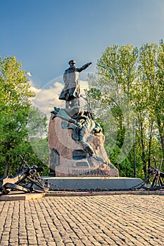 Monument to Russian vice-admiral Stepan Makarov on Yakornaya ploschad Anchor square in Kronstadt, Russia
