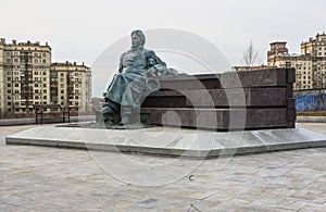 Monument to russian writer Anton Chekhov in front of Medical research and educational center of Moscow state University.