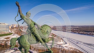 Monument to Salavat Yulaev in Ufa at winter aerial view