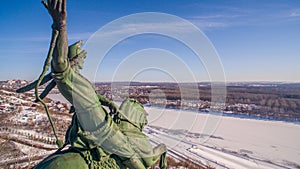 Monument to Salavat Yulaev in Ufa at winter aerial view