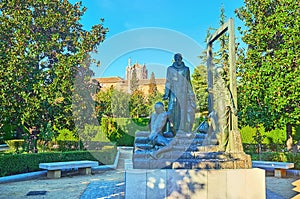 The monument to San Juan de Dios in Triumph Gardens, Granada, Spain