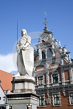 Monument to St. Roland in the central square in Riga, Latvia