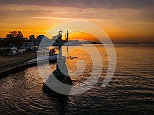 Monument to sunken ships in Crimea Sevastopol at the sunset