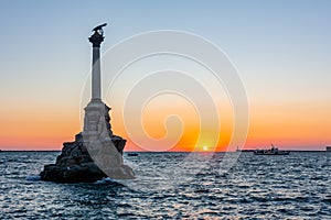 Monument to Sunken Ships in Sevastopol at sunset, Crimea peninsula