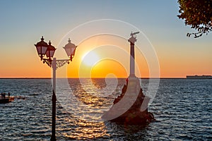 Monument to Sunken Ships in Sevastopol at sunset, Crimea peninsula