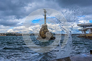 Monument to the sunken ships in a storm