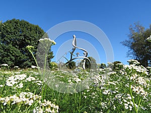 Monument to the tour France cyclists in a metal statues