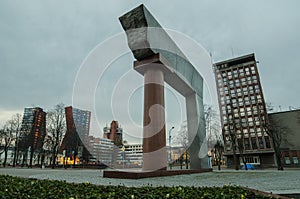 A monument to the unification o Lithuania in Klaipeda