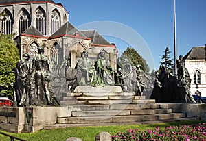 Monument to Van Eyck brothers in Ghent. Flanders. Belgium