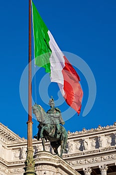 Monument to Victor Emmanuel II and the Italian flag, Vittoriano, Piazza Venezia in Rome