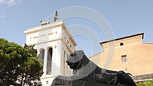 Monument to Victor Emmanuel II side view. Research institute. The lion fountain Monument to Victor Emmanuel II in the