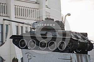 Monument to Warriors-Liberators in World War II tank T-34 at Soviet square. Grodno, Belarus