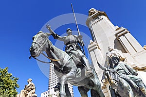 Monument to the writer Miguel de Cervantes in Madrid. Spain