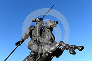 Monument to Yakov Baklanov, the Russian general, the hero of the Caucasian War on the embankment of the Gulf of Tsimlyansk Sea in photo