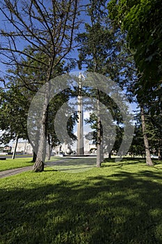 Monument to Yuri Gagarin, the first person to travel in space. It is located at Leninsky Prospekt in Moscow, Russia