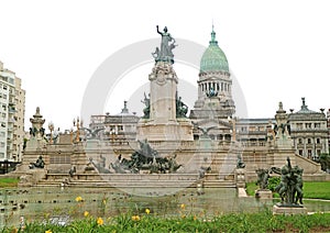 Monument of the Two Congresses with the Palace of Congress on Congressional Plaza in Buenos Aires, Argentina