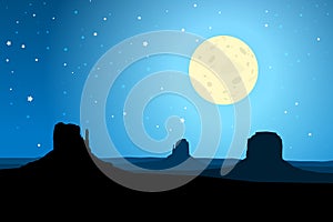 Monument Valley Arizona Agaist a Starry Night Sky, EPS10 Vector