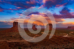 Monument Valley Arizona colorful sunset sky