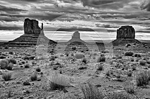 Monument valley cloudy sunrise black&white