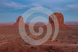 Monument Valley Landscape at Sunset - East Mitten Butte and Merrick Butte