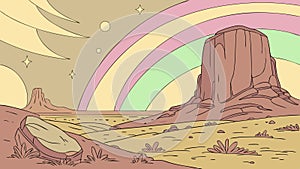 Monument Valley with Rainbow and Stylized Buttes, vector design Generative AI photo