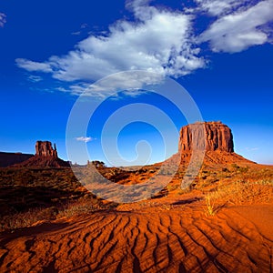 Monument Valley West Mitten and Merrick Butte desert sand dunes