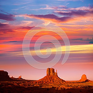 Monument Valley West Mitten and Merrick Butte sunset