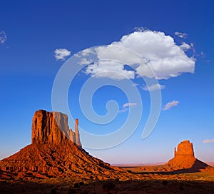 Monument Valley West Mitten and Merrick Butte sunset