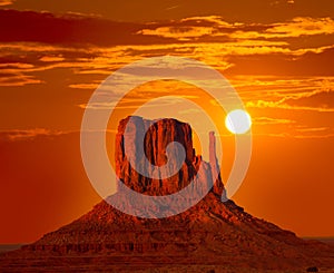 Monument Valley West Mitten at sunrise sky photo