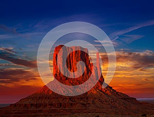 Monument Valley West Mitten at sunset sky