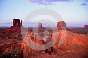 Monument vally rock formations in dusk