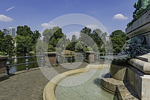 The monument of Vater Rhein und seine TÃÂ¶chter in the StÃÂ¤ndehauspark, Dusseldorf Germany. photo