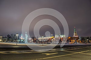 Monument of Vladimir in Moscow at night