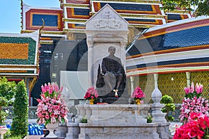 Monument in Wat Ratchabophit buddist temple in Bangkok