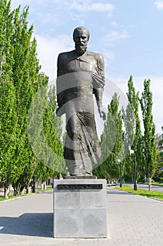 Monument of writer Dostoevsky. Omsk, Russia.