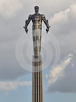 A monument of Yuri Gagarin in Moscow close detailed view