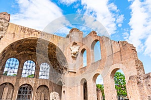 Monumental arches of Basilica of Maxentius, Italian: Basilica di Massenzio, ruins in Roman Forum, Rome, Italy