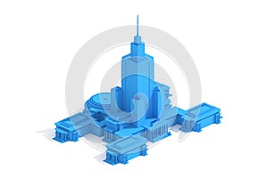 Monumental building rendered in Isometric on White background.