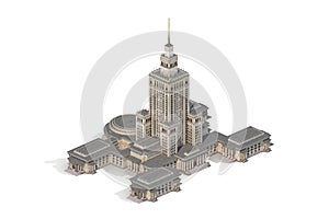 Monumental Building Warsaw PKIN in Isometric on White background.