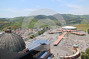 The monumental Cathedral of Aparecida do Norte - parking aerial photo