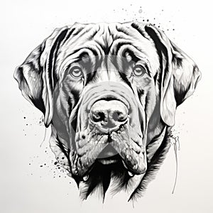 Monumental Ink: Black And White Stencil Art Of Alert And Gentle Mastiff photo