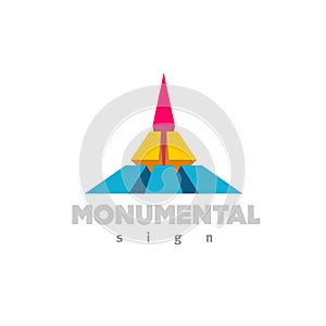 Monumental logo. Colorful 3D building flat color style sign.